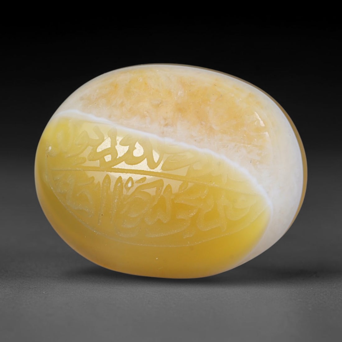 Early Vintage Islamic Natural Agate Script Intaglio Seal Cabochon (Post 1900 CE), 13FG: Fully hand-engraved oval agate intaglio seal tablet, crafted entirely by hand with no machine-assisted carving. The polished stone face features inscribed devotional script contained within a defined 