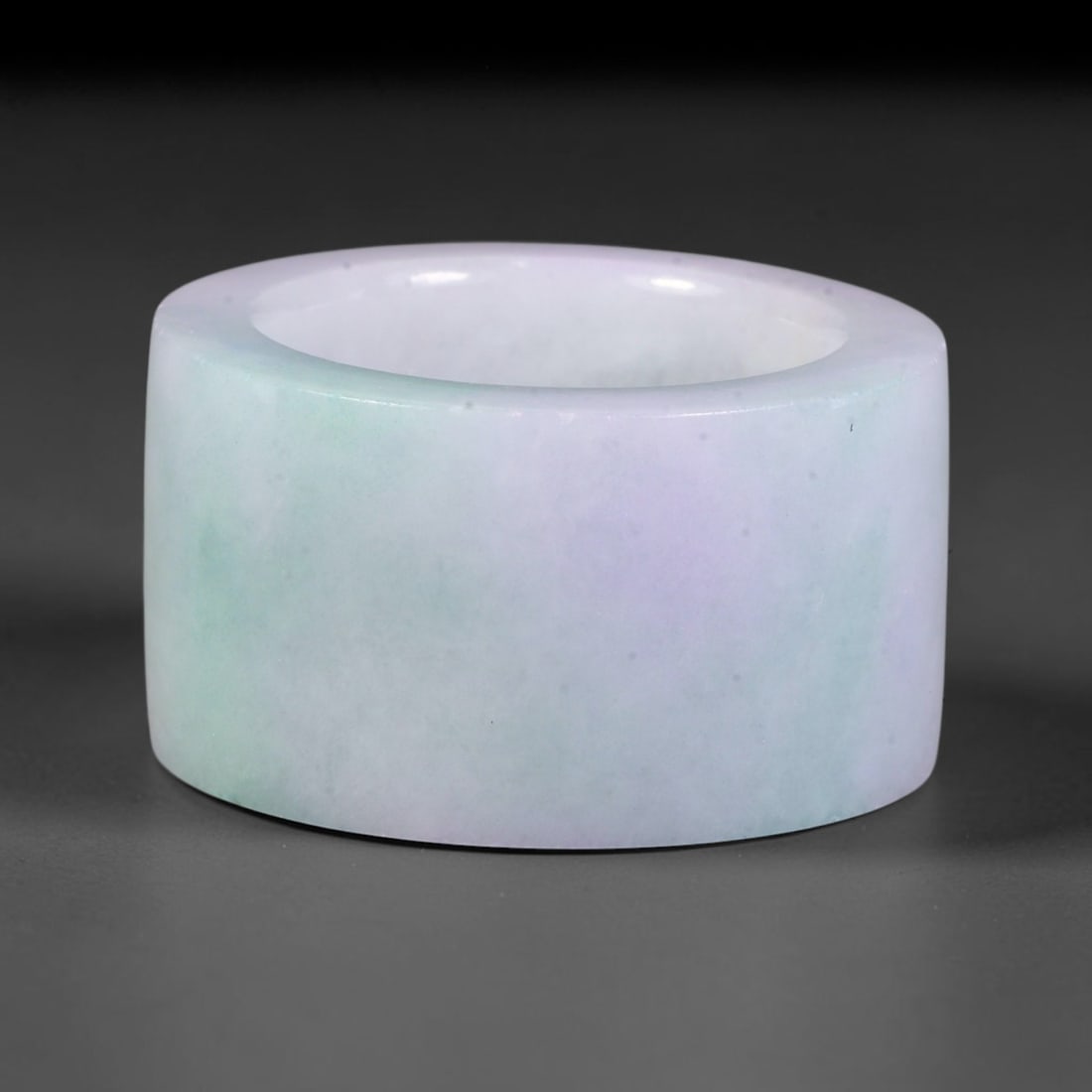 Natural Burmese Type A Jadeite Jade Lavender & Green Wide Band Ring, 83BG: Solid untreated Burmese Type A jadeite jade wide cylindrical band ring, US ring size 11.75 with a broad 24mm band width. The jadeite displays a soft gradient blend of delicate lavender lilac transitio