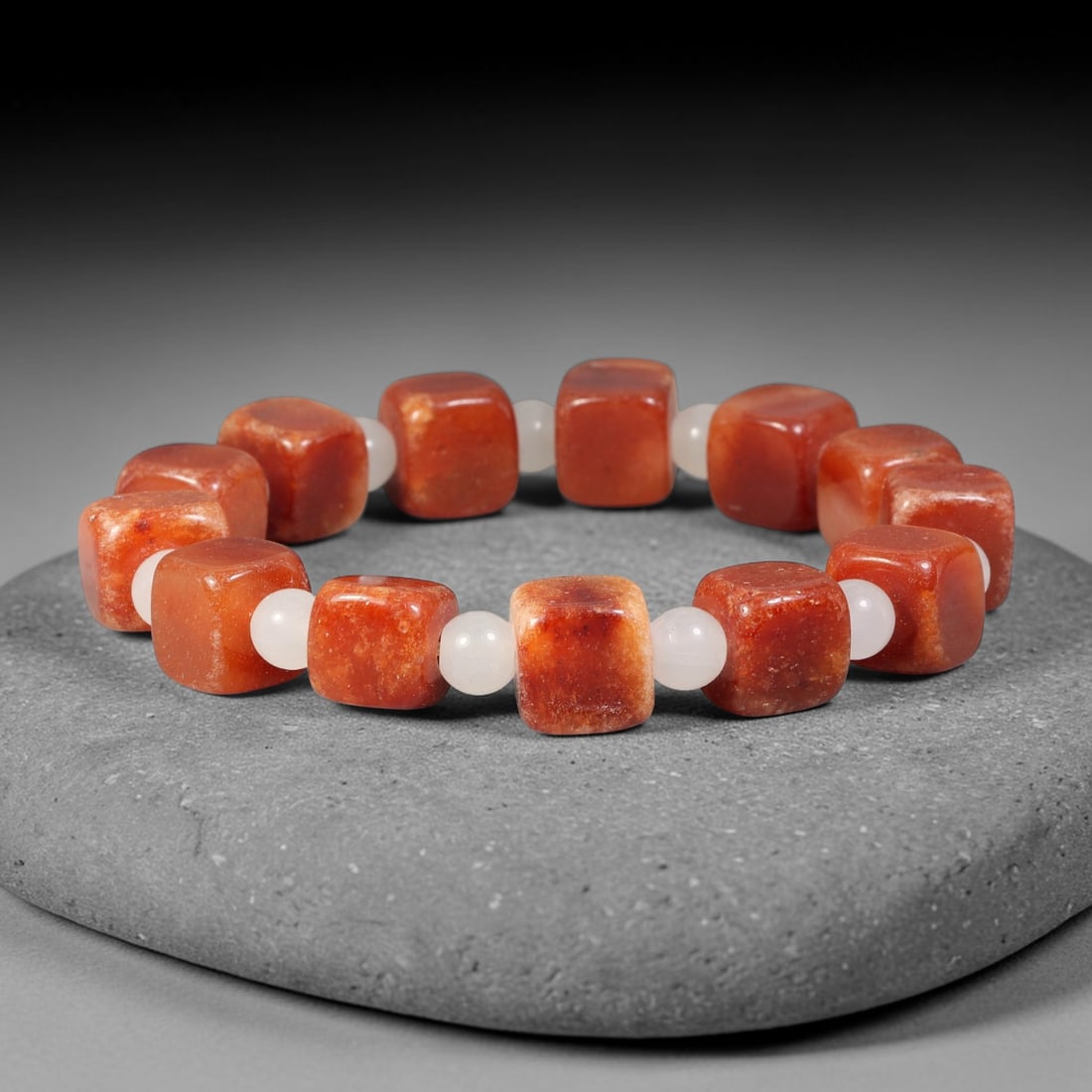 Natural Burmese Type A Jadeite Jade Beaded Bracelet, 17mm Beads, 44BK: Hand-strung bracelet crafted from polished untreated Burmese Type A jadeite jade beads. Every bead features smooth refined polishing with clean centered drill holes for sturdy flexible stringing. Auth