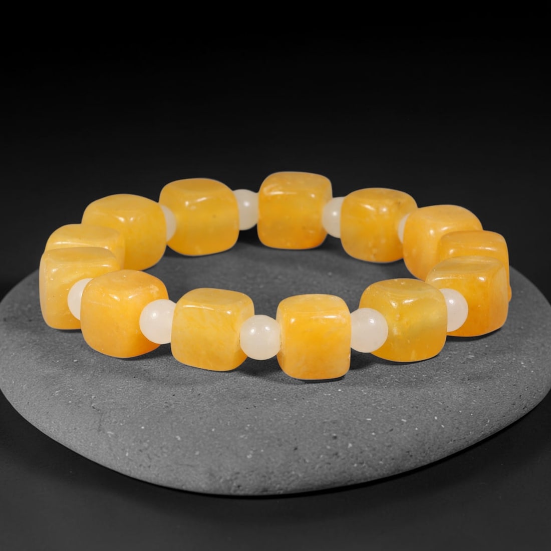 Natural Burmese Type A Jadeite Jade Beaded Bracelet, 17mm Beads, 45BK: Hand-strung bracelet crafted from polished untreated Burmese Type A jadeite jade beads. Every bead features smooth refined polishing with clean centered drill holes for sturdy flexible stringing. Auth