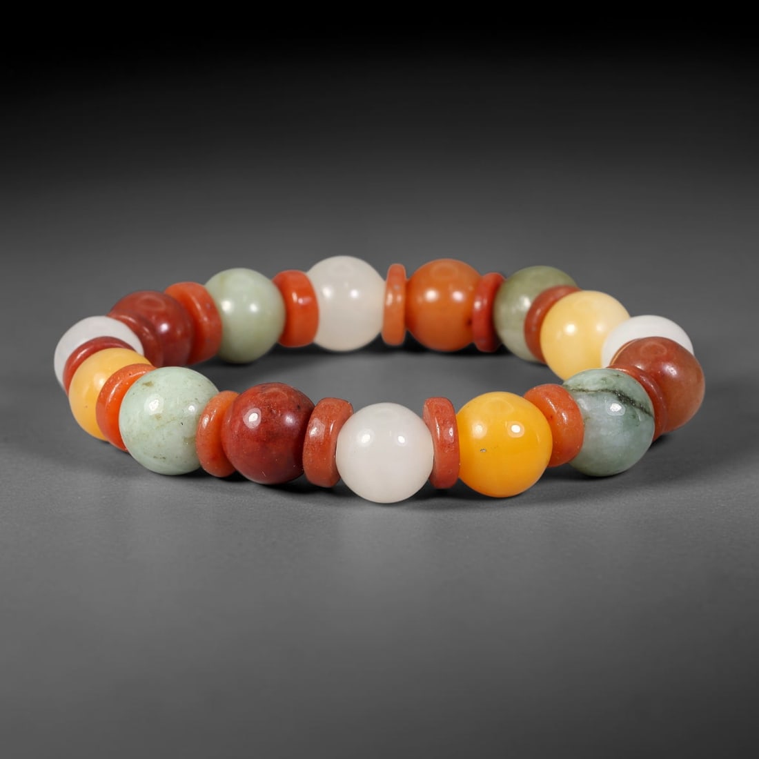 Natural Burmese Type A Jadeite Jade Beaded Bracelet, 18mm Beads, 64BK: Hand-strung bracelet crafted from polished untreated Burmese Type A jadeite jade beads. Every bead features smooth refined polishing with clean centered drill holes for sturdy flexible stringing. Auth