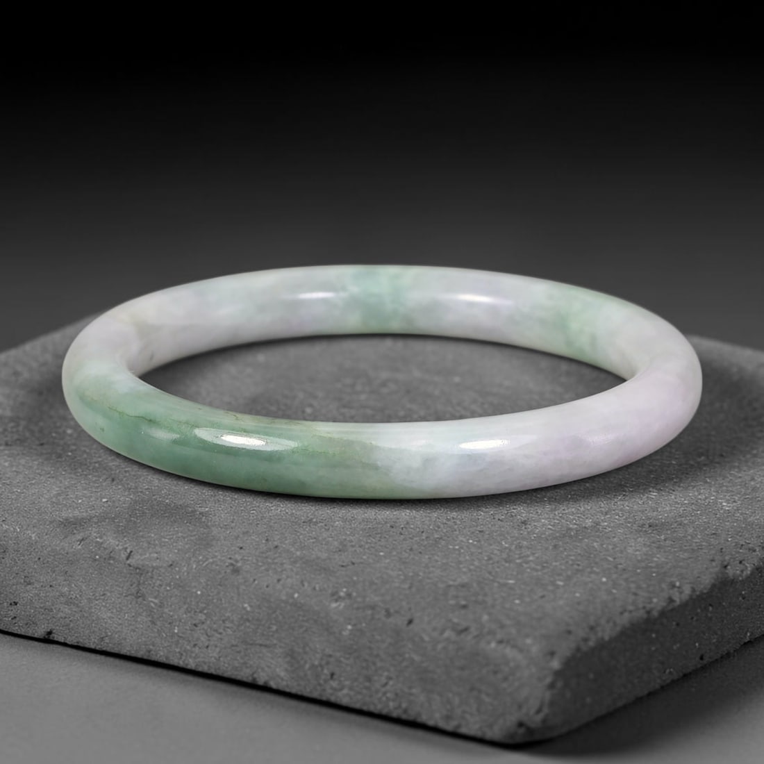 Natural Burmese Type A Jadeite Jade Bangle Bracelet, 92BK: Polished untreated Burmese Type A jadeite jade bangle bracelet with a 57 mm inner diameter and a 8 mm band width. Crafted into a classic rounded interior flat exterior shape with smooth continuous hig