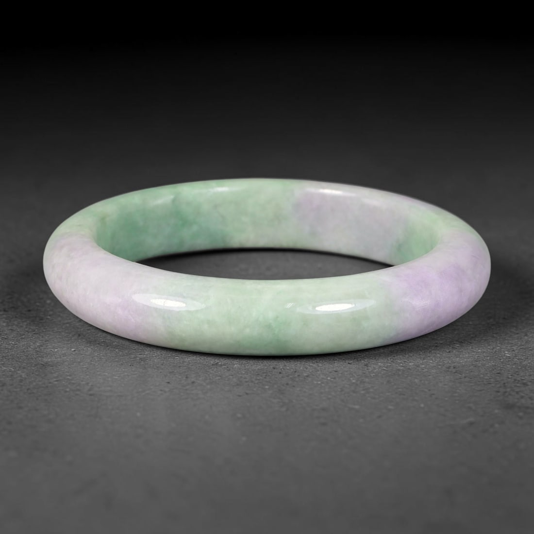 Natural Burmese Type A Jadeite Jade Bangle Bracelet, 99BK: Polished untreated Burmese Type A jadeite jade bangle bracelet with a 58 mm inner diameter and a 12 mm band width. Crafted into a classic rounded interior flat exterior shape with smooth continuous hi