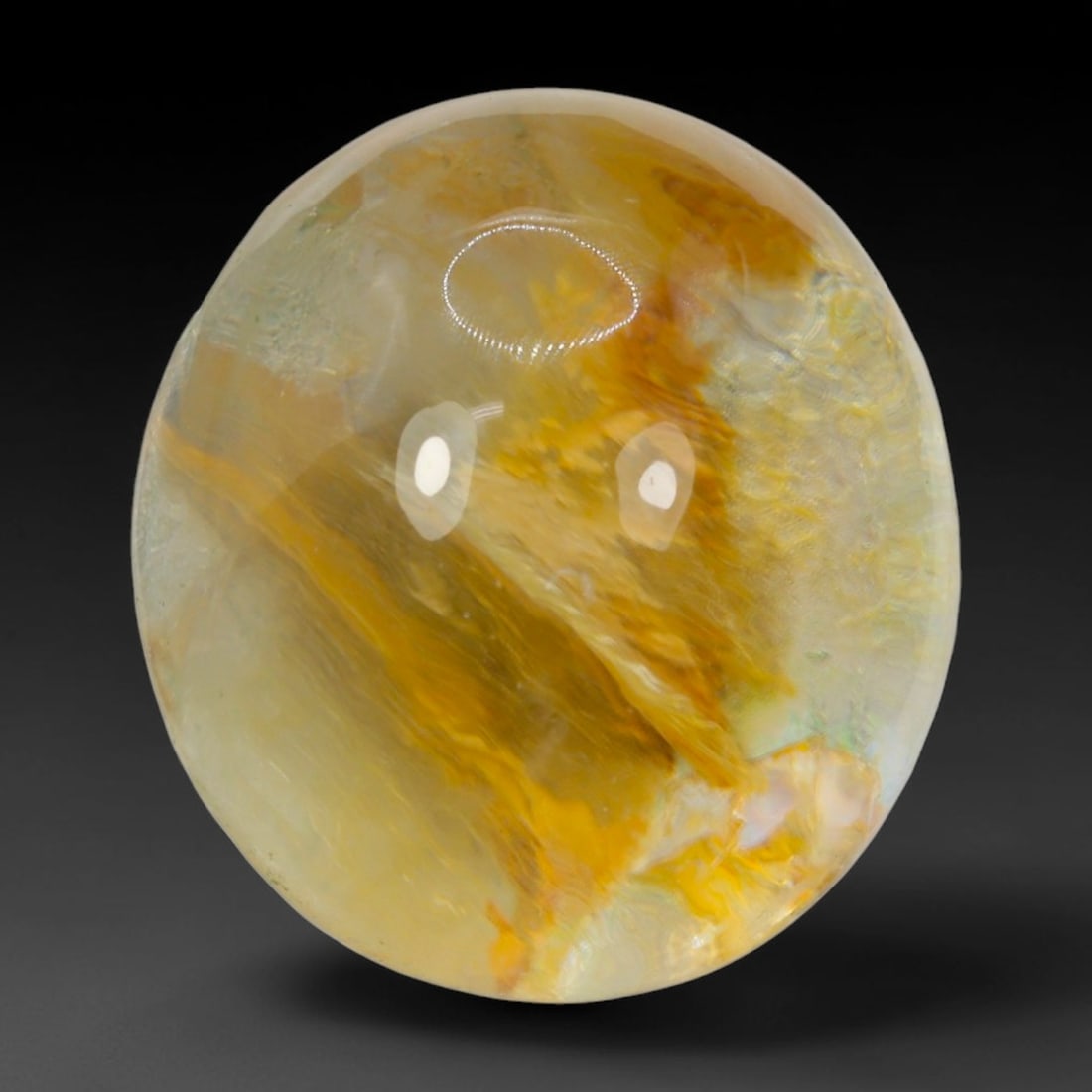 29ct Natural Brazilian Phantom Quartz Oval Cabochon Loose Gemstone, 87BM: This smoothly polished cabochon of natural phantom quartz preserves delicate layered phantom crystal formations enclosed inside transparent quartz host. The domed polished surface offers unobstructed 