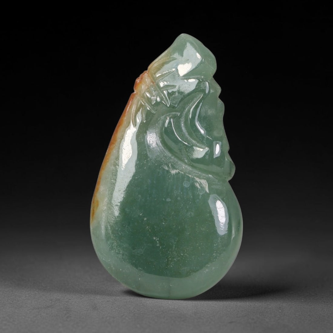 Natural Burmese Type A Jadeite Jade Hand Carved Pendant, 2BQ: Artisan hand-carved untreated Burmese Type A jadeite jade pendant measuring 28x16 mm. Carefully sculpted with detailed relief craftsmanship and finished with a smooth glossy polish. Authentic Type A j