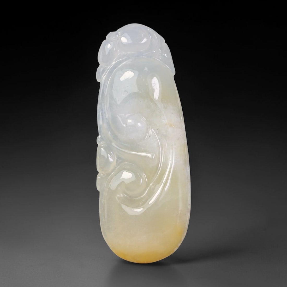 Natural Burmese Type A Jadeite Jade Hand Carved Pendant, 32BQ: Artisan hand-carved untreated Burmese Type A jadeite jade pendant measuring 32x13 mm. Carefully sculpted with detailed relief craftsmanship and finished with a smooth glossy polish. Authentic Type A j