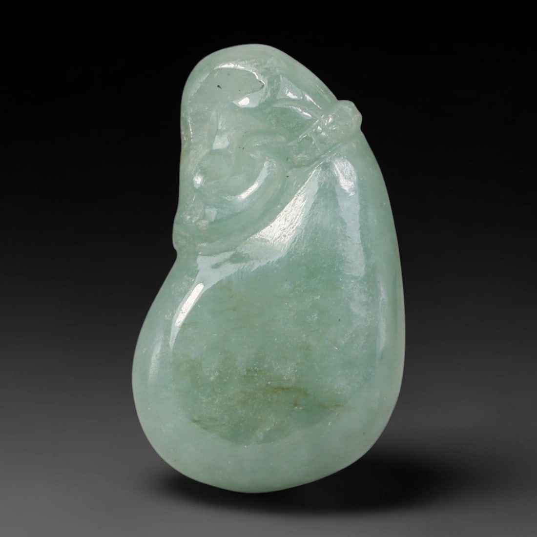 Natural Burmese Type A Jadeite Jade Hand Carved Pendant, 15BQ: Artisan hand-carved untreated Burmese Type A jadeite jade pendant measuring 26x16 mm. Carefully sculpted with detailed relief craftsmanship and finished with a smooth glossy polish. Authentic Type A j