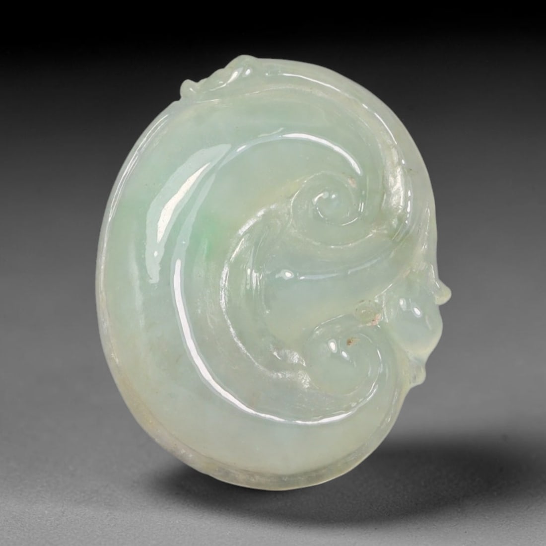 Natural Burmese Type A Jadeite Jade Hand Carved Pendant, 1BQ: Artisan hand-carved untreated Burmese Type A jadeite jade pendant measuring 21x18 mm. Carefully sculpted with detailed relief craftsmanship and finished with a smooth glossy polish. Authentic Type A j