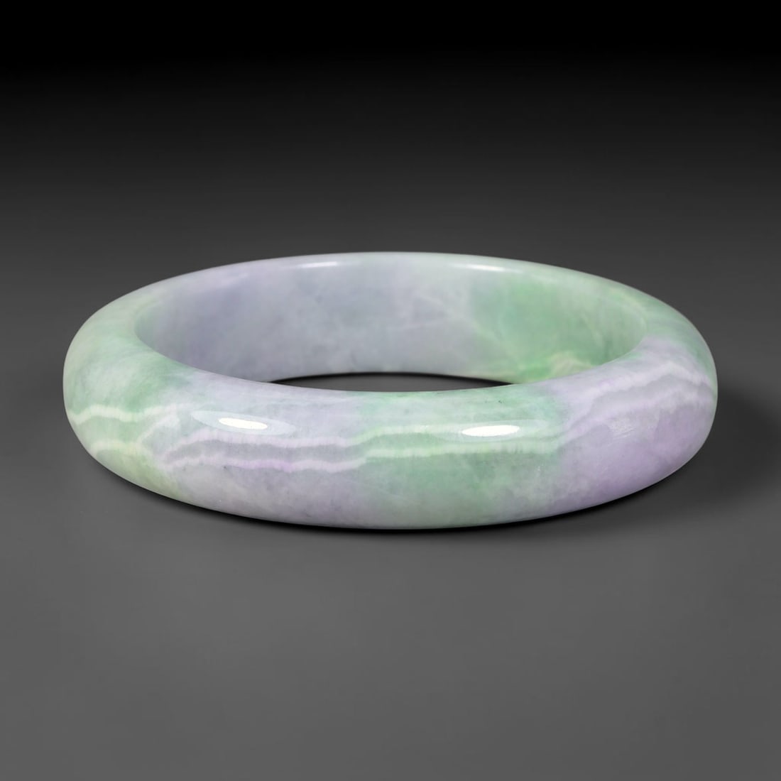 Natural Burmese Type A Jadeite Jade Bangle Bracelet, 78BK: Polished untreated Burmese Type A jadeite jade bangle bracelet with a 57 mm inner diameter and a 15 mm band width. Crafted into a classic rounded interior flat exterior shape with smooth continuous hi