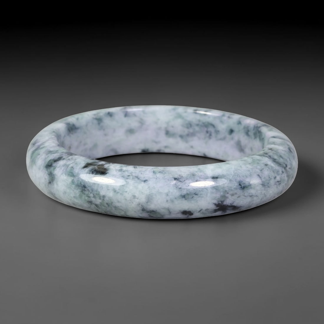 Natural Burmese Type A Jadeite Jade Bangle Bracelet, 82BK: Polished untreated Burmese Type A jadeite jade bangle bracelet with a 55 mm inner diameter and a 13 mm band width. Crafted into a classic rounded interior flat exterior shape with smooth continuous hi