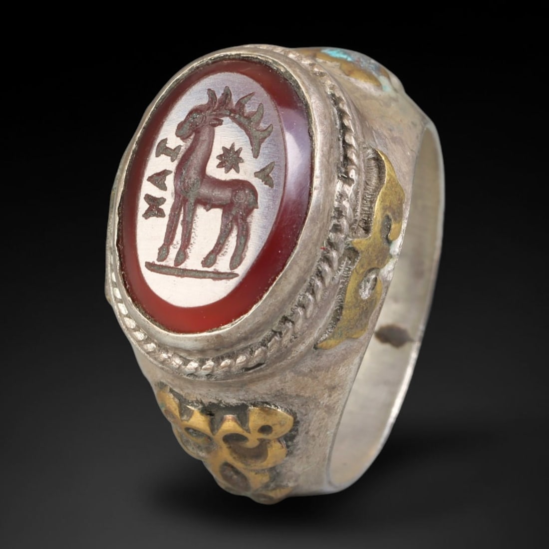 Ancient Medieval Qajar Persian Culture Silver Carnelian Intaglio Signet Ring (1789-1925 CE), 31BF: This authentic antique handcrafted silver signet ring originates from Qajar Dynasty Persian craft traditions, a revered form of elite personal seal jewelry widely traded and worn across historic Persi