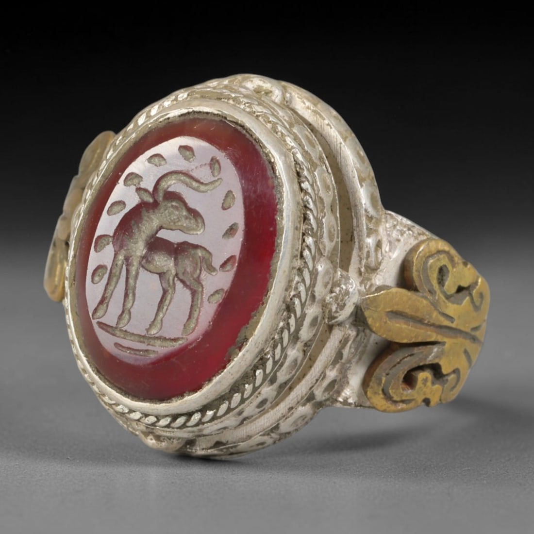 Ancient Medieval Qajar Persian Culture Silver Carnelian Intaglio Signet Ring (1789-1925 CE), 36BF: This authentic antique handcrafted silver signet ring originates from Qajar Dynasty Persian craft traditions, a revered form of elite personal seal jewelry widely traded and worn across historic Persi