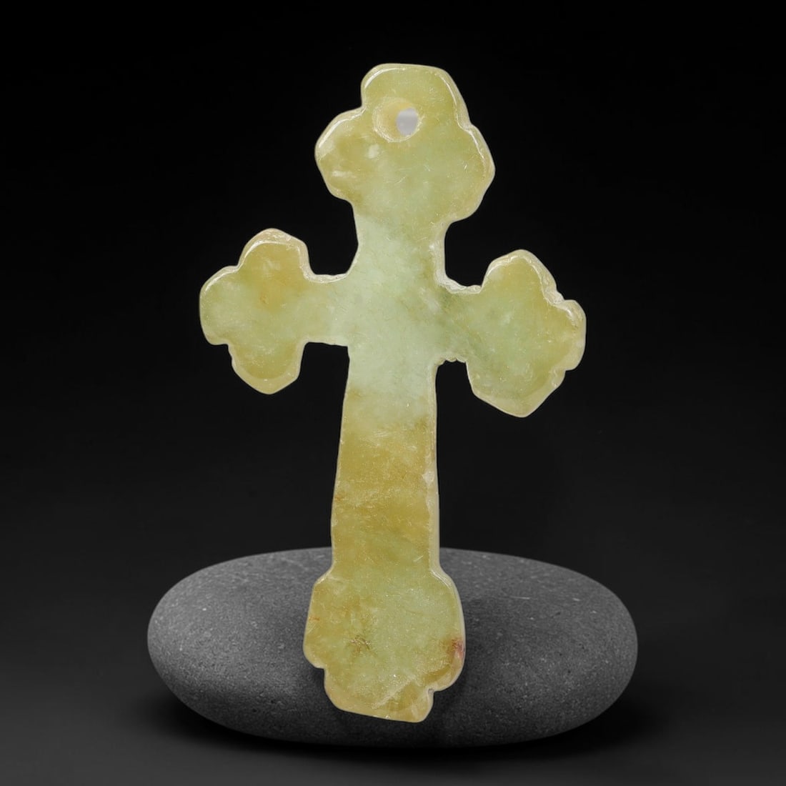 Natural Burmese Type A Jadeite Jade Christian Cross Pendant, 7BT: Hand crafted untreated Burmese Type A jadeite jade cross pendant measuring 36x21 mm, shaped into a classic Christian cross silhouette with tapered pointed terminals. The stone features a smooth polish