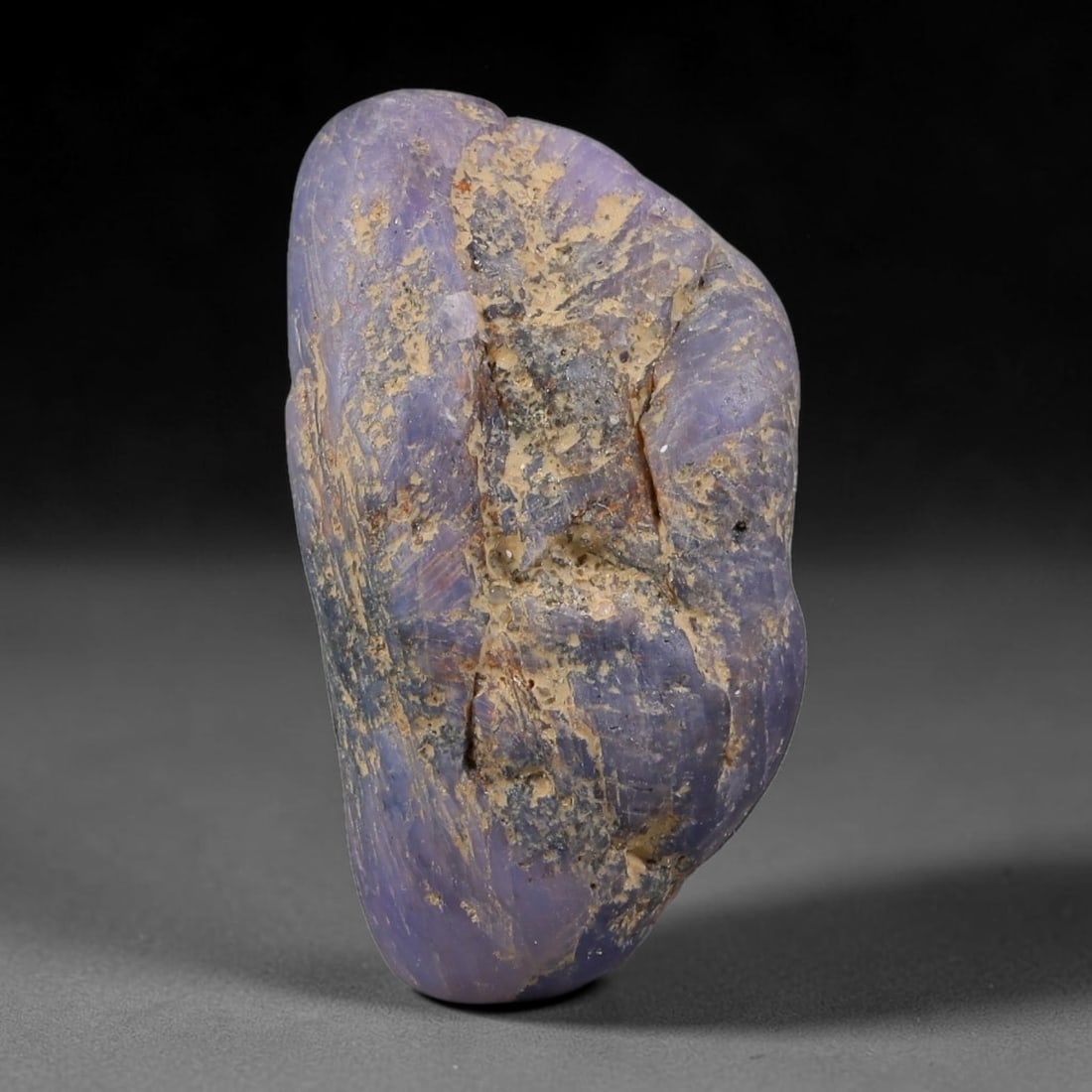 41.67ct Natural Unheated Sri Lankan Purplish Blue Sapphire Rough, 54FC, 54FC: This natural corundum rough is an unheated purplish blue sapphire sourced from Sri Lankan alluvial gem deposits, featuring an irregular natural native form with residual pale yellow-brown mineral matr