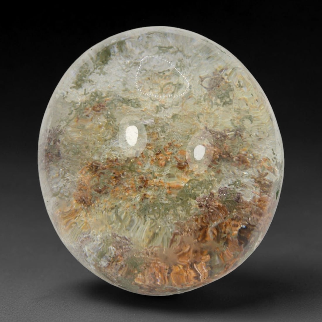 31ct Natural Brazilian Phantom Quartz Oval Cabochon Loose Gemstone, 95BL, 95BL: This smoothly polished cabochon of natural phantom quartz preserves delicate layered phantom crystal formations enclosed inside transparent quartz host. The domed polished surface offers unobstructed 