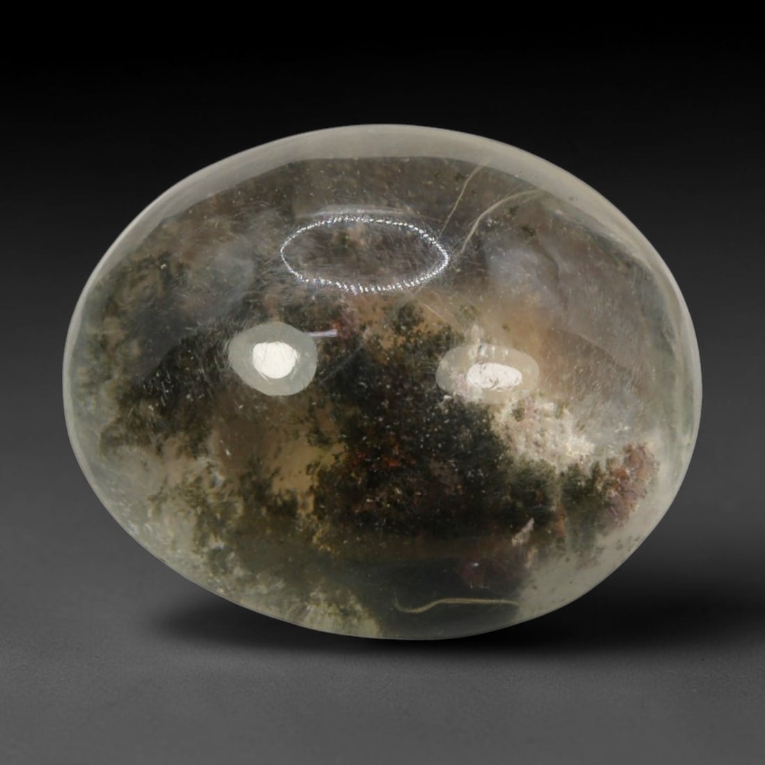 19ct Natural Brazilian Phantom Quartz Oval Cabochon Loose Gemstone, 83BM, 83BM: This smoothly polished cabochon of natural phantom quartz preserves delicate layered phantom crystal formations enclosed inside transparent quartz host. The domed polished surface offers unobstructed 
