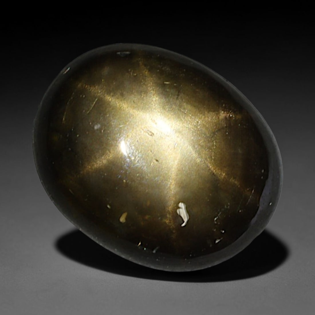 2.10ct Natural Siamese 6-Ray Black Star Sapphire Loose Gemstone, 39BD, 39BD: This polished star sapphire originates from classic Siamese mining deposits, featuring a deep dark crystalline base with fine native mineral traces trapped within its structure, sized at calibrated 8.