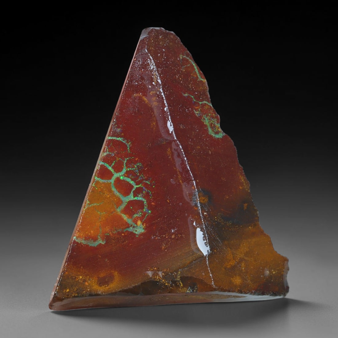 40.58ct Natural Australian Queensland Boulder Opal Sliced Slab Cutting Rough, 88AX, 88AX: Natural sliced slab rough of Queensland boulder opal cutting grade, featuring rich color ironstone matrix with patterns. The face clearly reveals extensive opal veining and pocket formations running t
