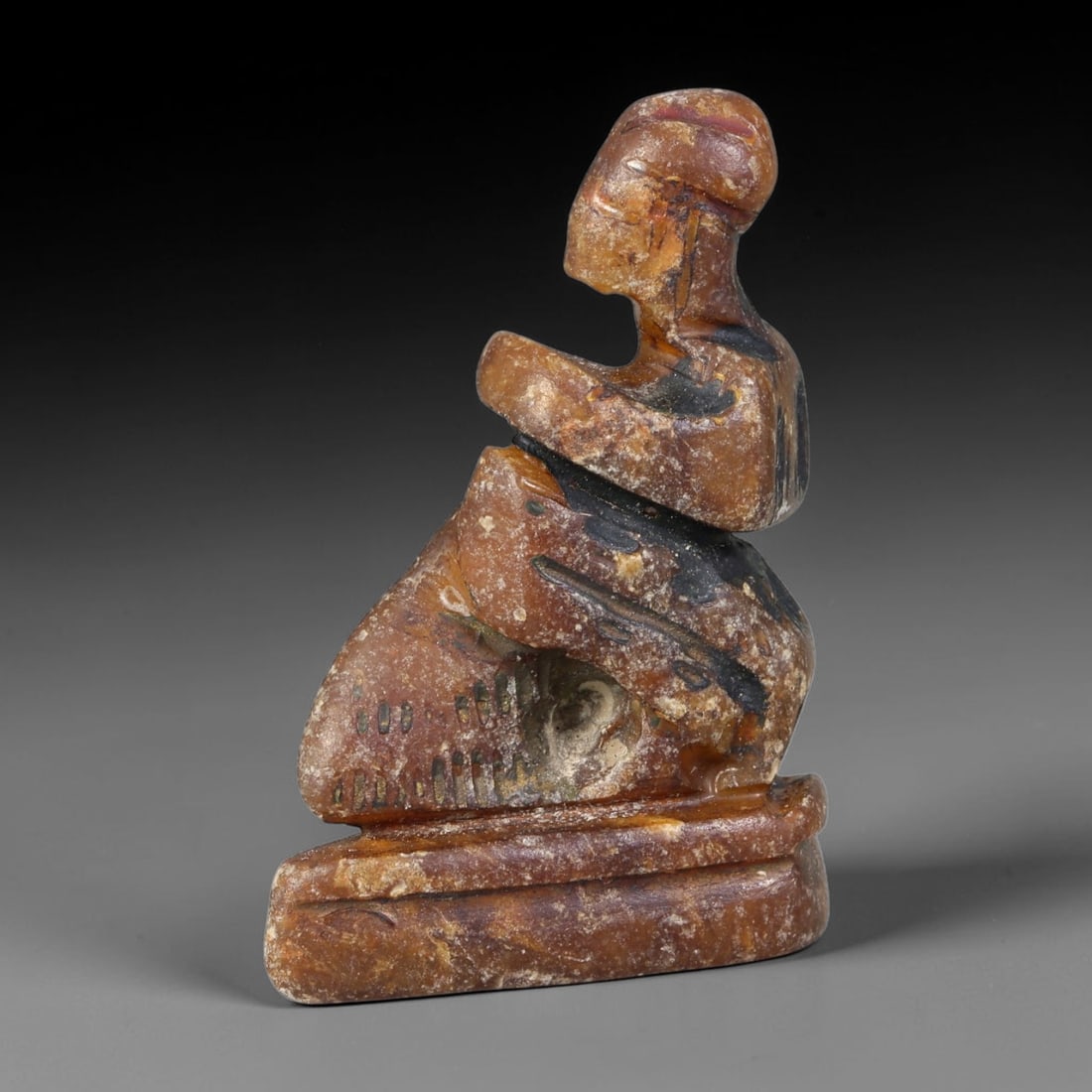 Ancient Egyptian Late Period Carved Stone Seated Figure Amulet (664-30 BCE), 31AB, 31AB (1 of 1)