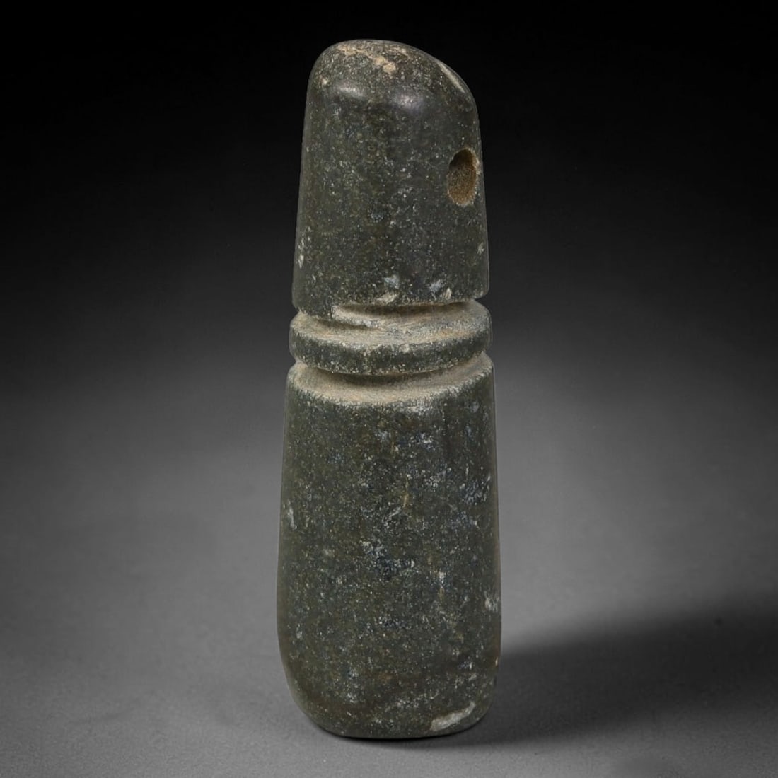 Ancient Elamite Civilization Cylindrical Talisman Amulet (3200-539 BCE), 90AT, 90AT: This antique carved segmented cylindrical amulet originates from Elamite Civilization, an independent Southwest Iranian culture famed for unique chalcedony talisman craft traded widely with Indus Vall