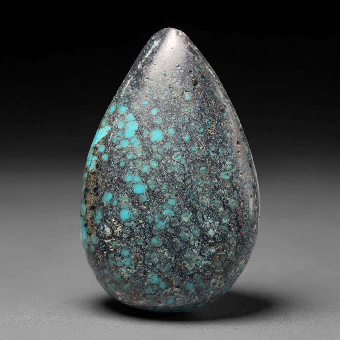 44ct Vintage Tibetan Natural Turquoise Freeform Cabochon Loose Gemstone, 88BW: Polished vintage Tibetan turquoise freeform cabochon loose gemstone, measuring 43x27 mm. Features characteristic natural matrix webbing and earthy mineral markings inherent to authentic Tibetan turquo