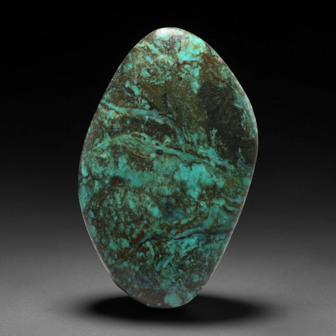 37ct Vintage Tibetan Natural Turquoise Freeform Cabochon Loose Gemstone, 96BW: Polished vintage Tibetan turquoise freeform cabochon loose gemstone, measuring 39x23 mm. Features characteristic natural matrix webbing and earthy mineral markings inherent to authentic Tibetan turquo