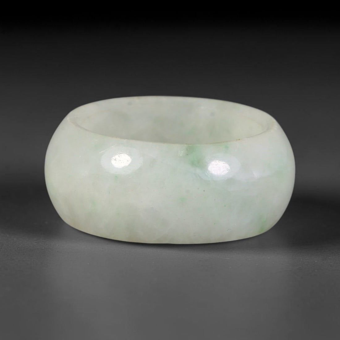 Natural Burmese Type A Jadeite Jade Wide Band Ring, 88BG: Solid untreated Burmese Type A jadeite jade cylindrical wide band ring, US ring size 10 with a broad 18mm band width. Straight-sided classic band design with smoothly polished inner and outer surfaces