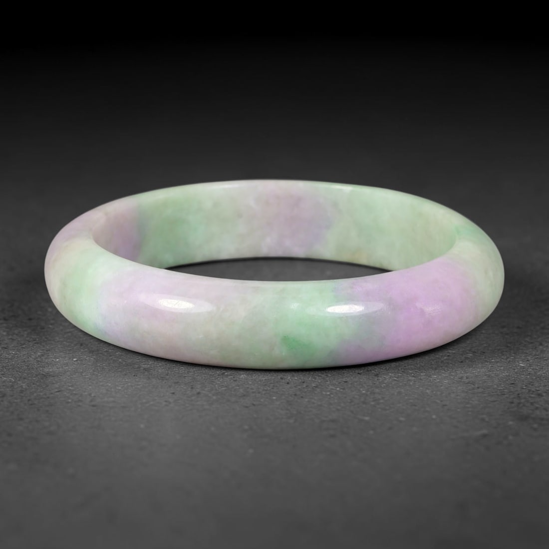Natural Burmese Type A Jadeite Jade Bangle Bracelet, 1BL: Polished untreated Burmese Type A jadeite jade bangle bracelet with a 58 mm inner diameter and a 14 mm band width. Crafted into a classic rounded interior flat exterior shape with smooth continuous hi