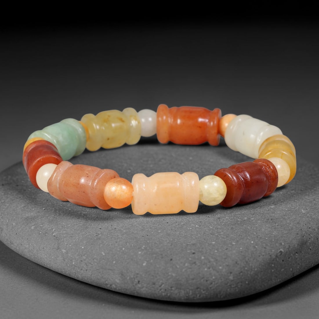 Natural Burmese Type A Jadeite Jade Beaded Bracelet, 18mm Beads, 55BK: Hand-strung bracelet crafted from polished untreated Burmese Type A jadeite jade beads. Every bead features smooth refined polishing with clean centered drill holes for sturdy flexible stringing. Auth