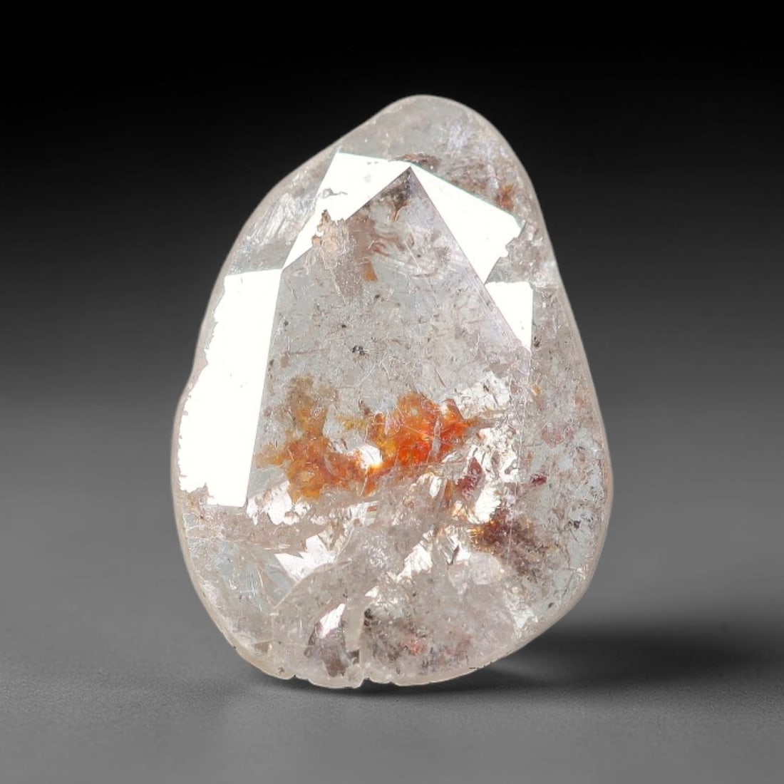 0.50ct Natural Fancy Diamond Slice, Hand Rose Cut with Pictorial Inclusions Loose Gemstone, 69BG: This unique natural diamond slice features a delicate hand-executed rose cut surface, showcasing captivating pictorial mineral inclusions trapped within the diamond matrix. Measuring 8.7x6.3x0.8mm, th