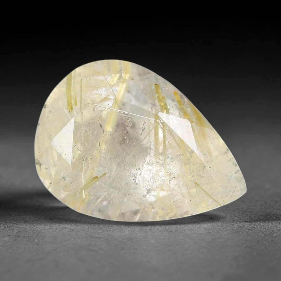 4.04 Carats Natural Brazil Golden Needle Rutile Quartz Loose Gemstone, 74FG: This natural Brazil golden needle rutile quartz facet carries dimension readings of 12.5x9.1x7mm, filled with dense thin copper-gold rutile needle inclusions that stretch horizontally across the trans