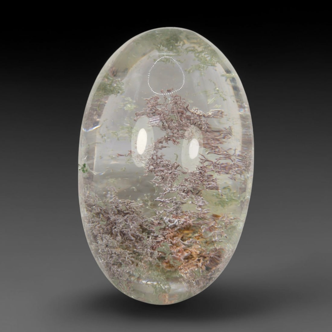 41ct Natural Brazilian Phantom Quartz Oval Cabochon Loose Gemstone, 94BM: This smoothly polished cabochon of natural phantom quartz preserves delicate layered phantom crystal formations enclosed inside transparent quartz host. The domed polished surface offers unobstructed 
