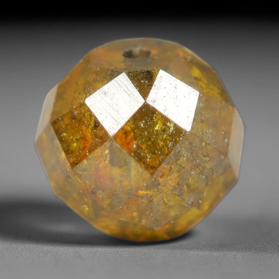 0.66ct Natural Fancy Faceted Diamond Bead Loose Gemstone, 92BE: This fully polished natural fancy diamond bead features warm pale yellowish crystalline body tone with abundant native mineral inclusions captured within its structure, measured at calibrated dimensio