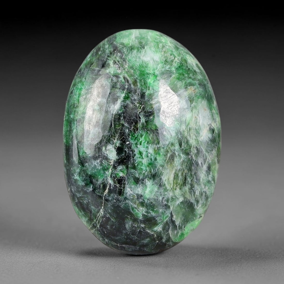 30.94ct Natural Burmese Type A Jadeite Jade Cabochon, 55FP: This single loose natural Burmese Type A jadeite jade cabochon, fully untreated with no dyeing, bleaching or resin impregnation, this genuine Type A jade retains its all-natural crystalline structure 