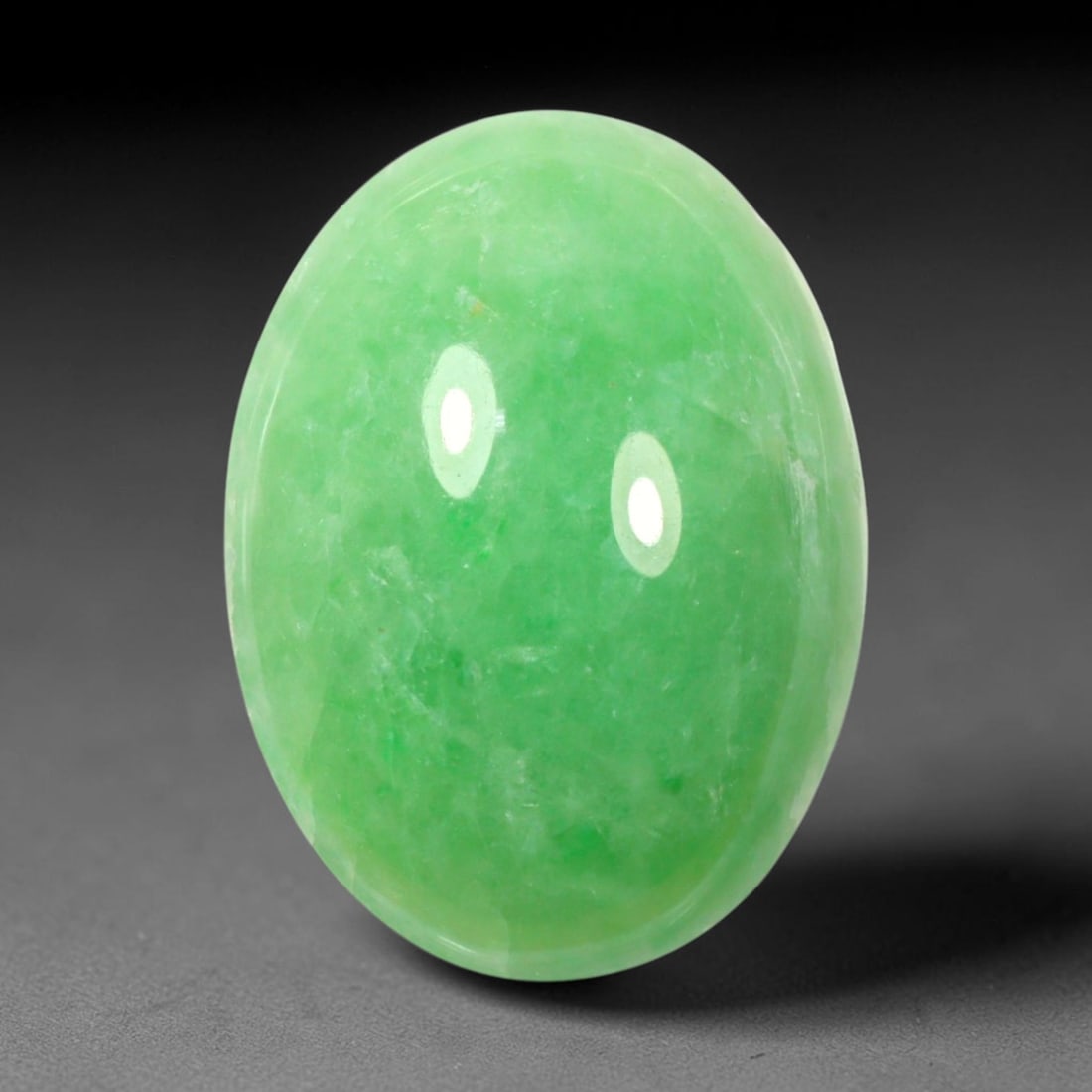 7.13ct Natural Burmese Type A Apple Green Jadeite Jade Cabochon, 82BP: This single loose natural Burmese Type A jadeite jade cabochon with exact dimensions of 16.8x12.5x4.3mm. It is completely untreated, free of artificial dye, bleaching, or resin filling, preserving the
