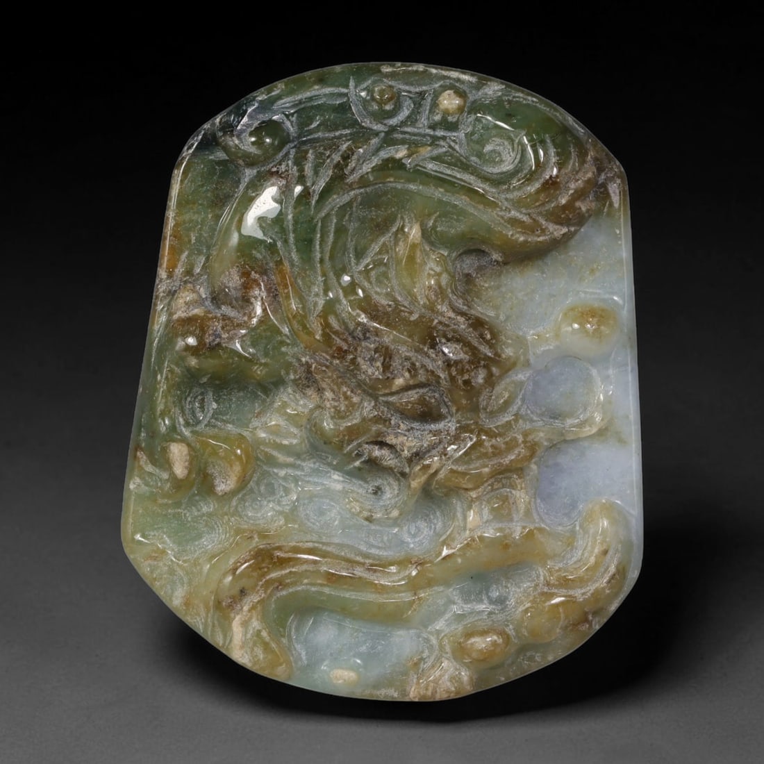 Natural Burmese Type A Jadeite Jade Carved Dragon Rectangular Pendant Plaque, 84AP (1 of 1)