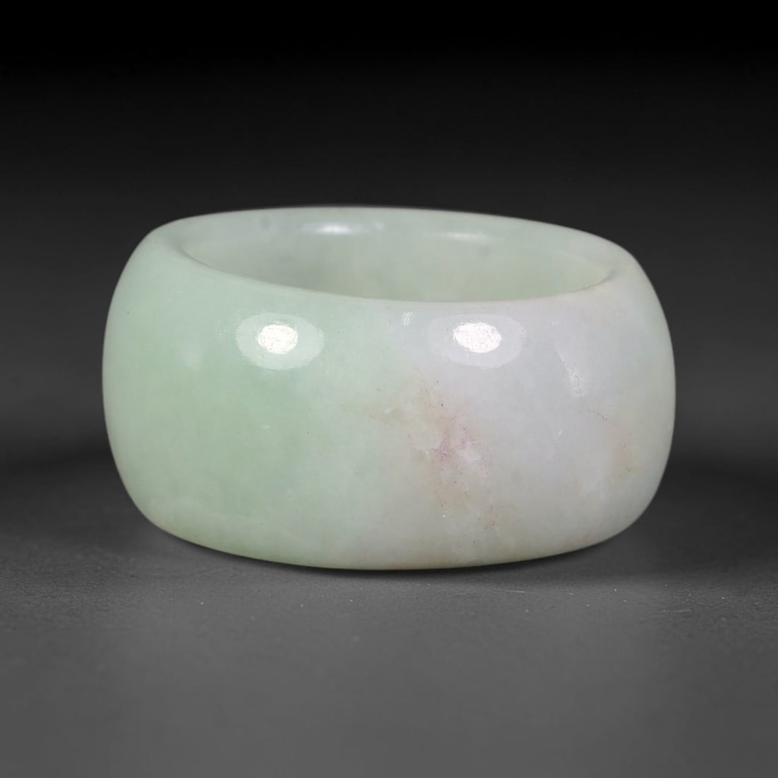 Natural Burmese Type A Jadeite Jade Wide Band Ring, 97BG: Solid untreated Burmese Type A jadeite jade cylindrical wide band ring, US ring size 9.5 with a broad 20mm band width. Straight-sided classic band design with smoothly polished inner and outer surface