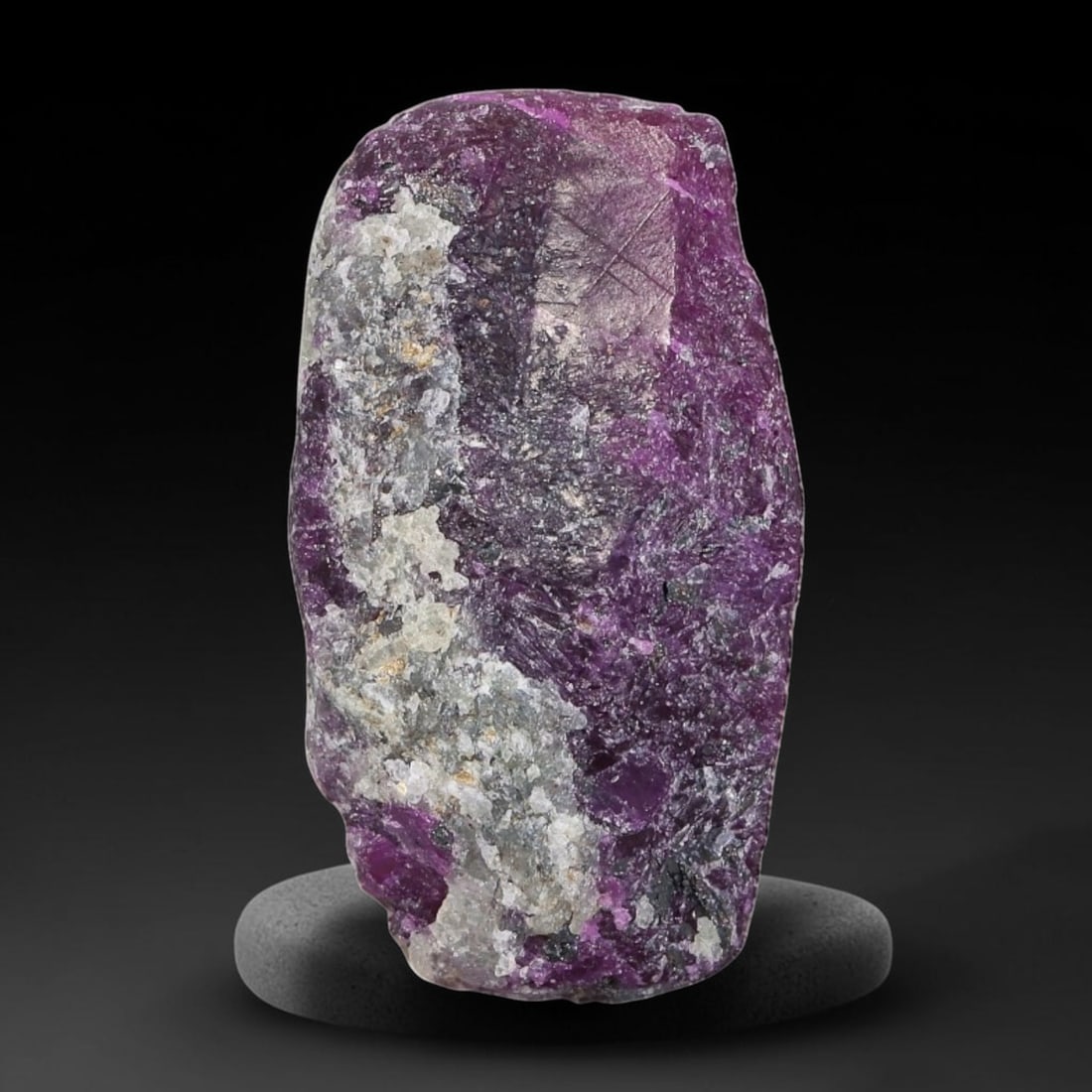 30.46ct Natural Mauritania Ruby Rough (Unheated), 62AT: Natural unheated corundum rough sourced from Mauritanian gem mineral deposits, forming a broad rectangular block crystalline shape dominated by saturated deep magenta-pink ruby corundum across the maj