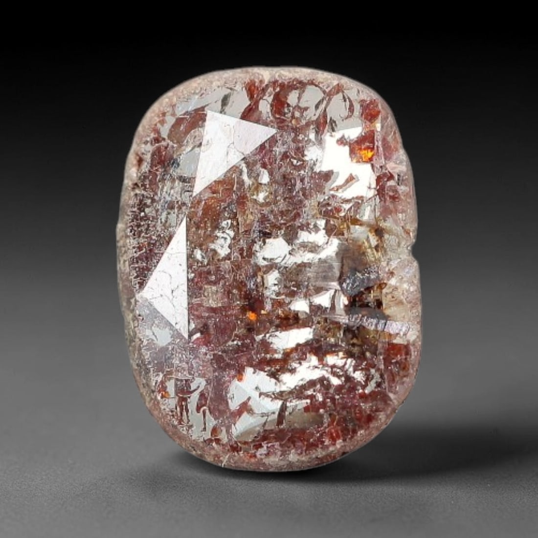 0.29ct Natural Fancy Diamond Slice, Hand Rose Cut with Pictorial Inclusions Loose Gemstone, 47BG: This unique natural diamond slice features a delicate hand-executed rose cut surface, showcasing captivating pictorial mineral inclusions trapped within the diamond matrix. Measuring 6.9x5.2x0.6mm, th