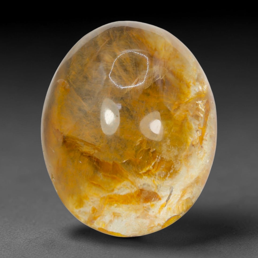 39ct Natural Brazilian Phantom Quartz Oval Cabochon Loose Gemstone, 90BL: This smoothly polished cabochon of natural phantom quartz preserves delicate layered phantom crystal formations enclosed inside transparent quartz host. The domed polished surface offers unobstructed 