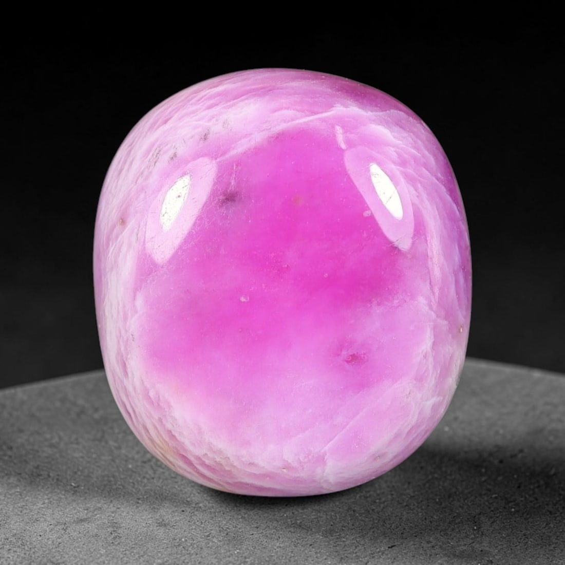 12.87 Carats Natural Mozambique Vivid Pink Red Ruby Loose Gemstone, 71FG: This polished Mozambique ruby cabochon measures 15.7x14x4.8mm, featuring striking natural swirling white mineral banding layered across a rich saturated pink red base that creates a unique organic art