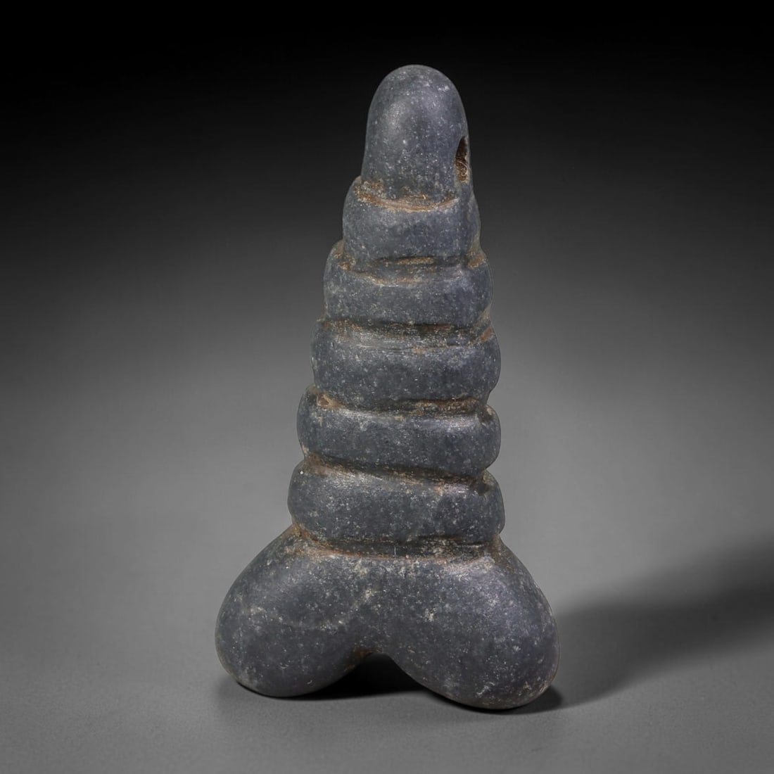 Ancient Medieval Near Eastern Dark Stone Tiered Stupa Form Talisman (600-1200 CE), 78AB (1 of 1)