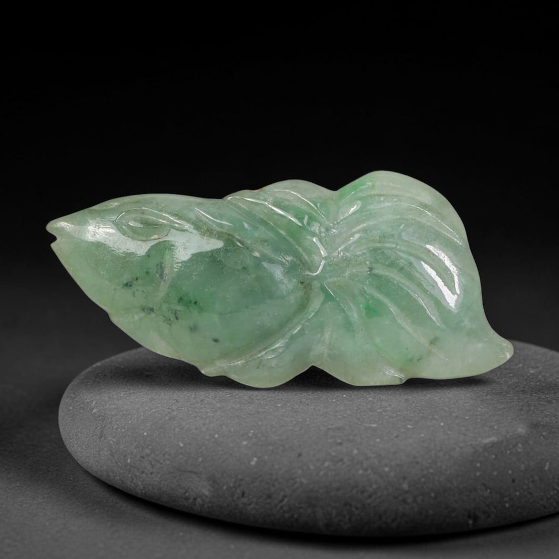 Natural Burmese Type A Jadeite Jade Hand Carved Pendant, 21BQ: Artisan hand-carved untreated Burmese Type A jadeite jade pendant measuring 34x16 mm. Carefully sculpted with detailed relief craftsmanship and finished with a smooth glossy polish. Authentic Type A j