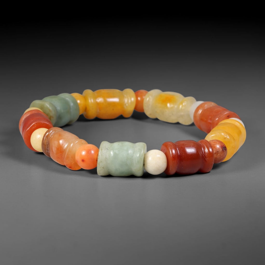 Natural Burmese Type A Jadeite Jade Beaded Bracelet, 18mm Beads, 54BK: Hand-strung bracelet crafted from polished untreated Burmese Type A jadeite jade beads. Every bead features smooth refined polishing with clean centered drill holes for sturdy flexible stringing. Auth