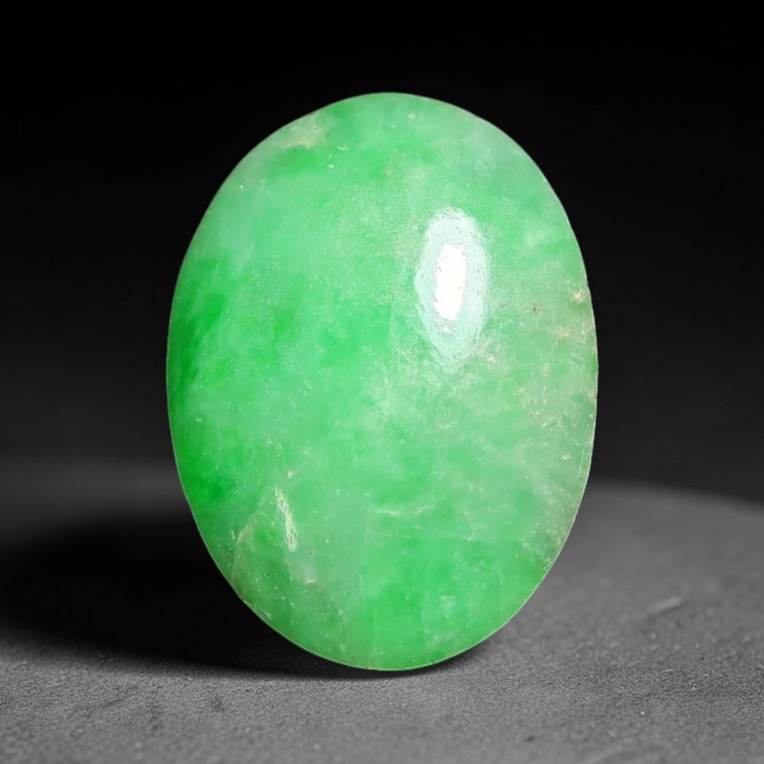 2.75ct Natural Burmese Type A Apple Green Jadeite Jade Cabochon Loose Gemstone, 75BT: This single loose natural Burmese Type A jadeite jade cabochon with exact dimensions of 11.2x8.5x3.4mm. It is completely untreated, free of artificial dye, bleaching, or resin filling, preserving the 