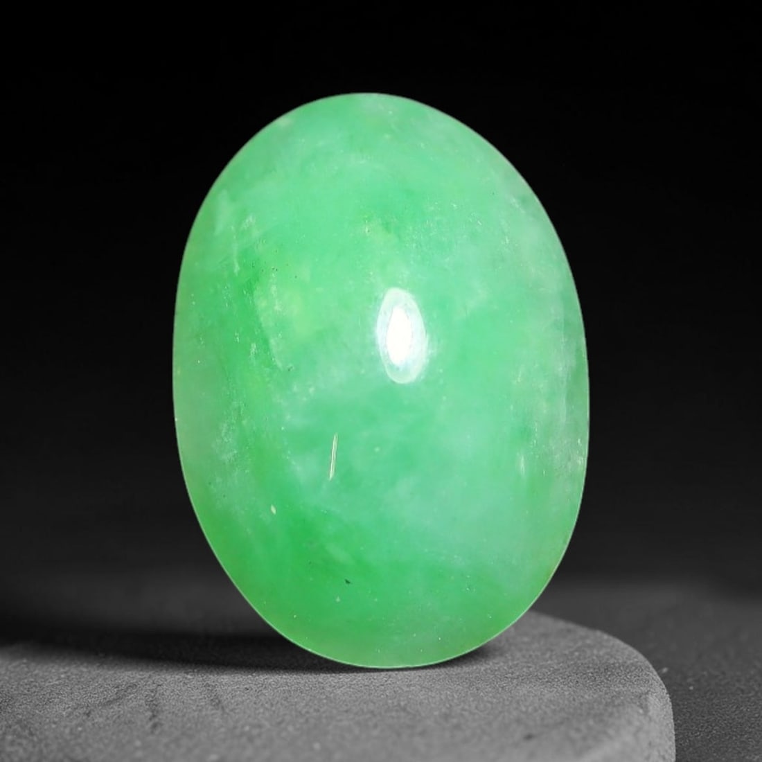 2.72ct Natural Burmese Type A Apple Green Jadeite Jade Cabochon Loose Gemstone, 65BT: This single loose natural Burmese Type A jadeite jade cabochon with exact dimensions of 10.9x8.9x4.2mm. It is completely untreated, free of artificial dye, bleaching, or resin filling, preserving the 