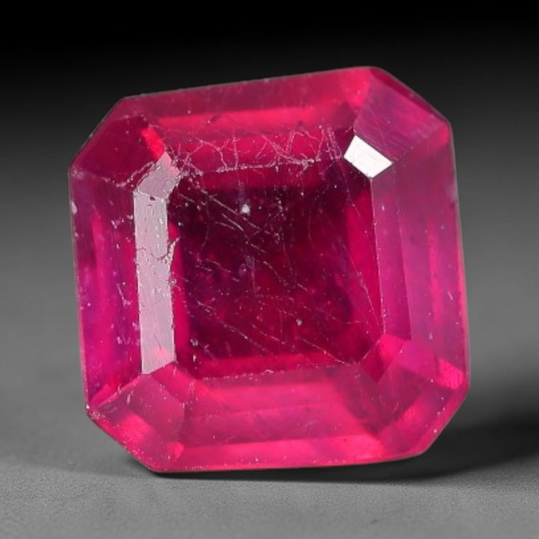 1.19 Carats Natural Madagascar Vivid Fuchsia Red Heated Ruby Loose Gemstone, 55FM: This vivid fuchsia red Madagascar ruby displays rich saturated red tone with subtle natural internal mineral traces that showcase genuine earth-grown character, measured at 5.8x3.3mm, the intense warm