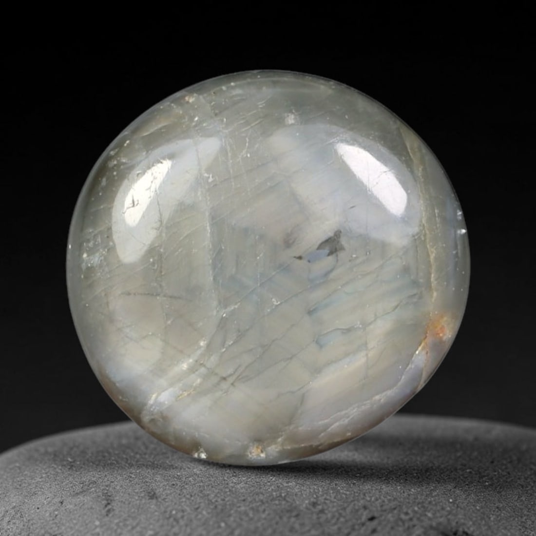 2.36ct Natural Untreated Burmese Trapiche Sapphire Loose Gemstone, 60BE: This polished Burmese trapiche sapphire features soft milky pale base tone with distinct natural mineral growth formations within its crystalline structure, measured at calibrated dimensions of 8.2x7.