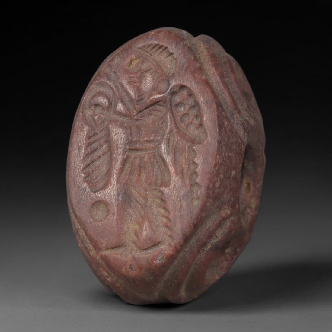 Ancient Sasanian Hand Carved Steatite Stamp Seal Amulet, 40AP: Miniature antique functional stamp seal hand-fashioned from natural steatite mineral stone, originating from the Sasanian Persian cultural sphere of antiquity. Steatite was a staple carving medium acr