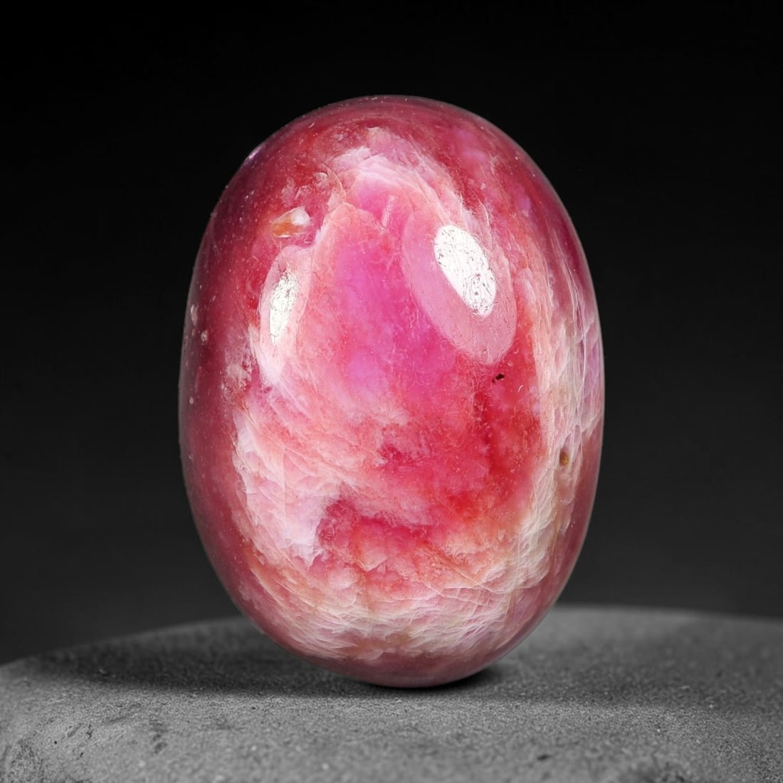 16.37 Carats Natural Mozambique Vivid Pink Red Ruby Loose Gemstone, 86FG: This polished Mozambique ruby cabochon measures 17.8x13x6mm, featuring striking natural swirling white mineral banding layered across a rich saturated pink red base that creates a unique organic art-l